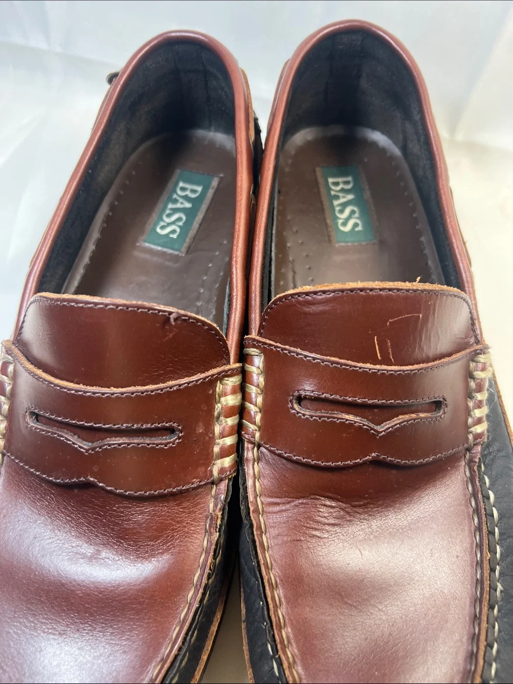 Bass Men's Chestnut & Black Leather Penny Loafers